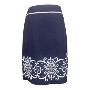 Ann Taylor Navy Blue White Embroidered A-Line Skirt Professional Feminine Sz 6